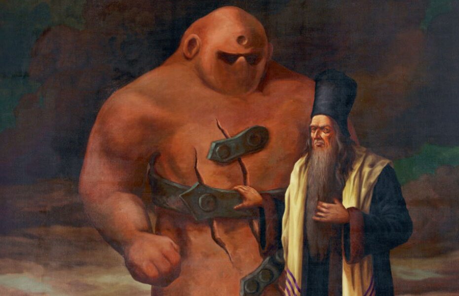 Immagine del rabbino di Praga con il Golem